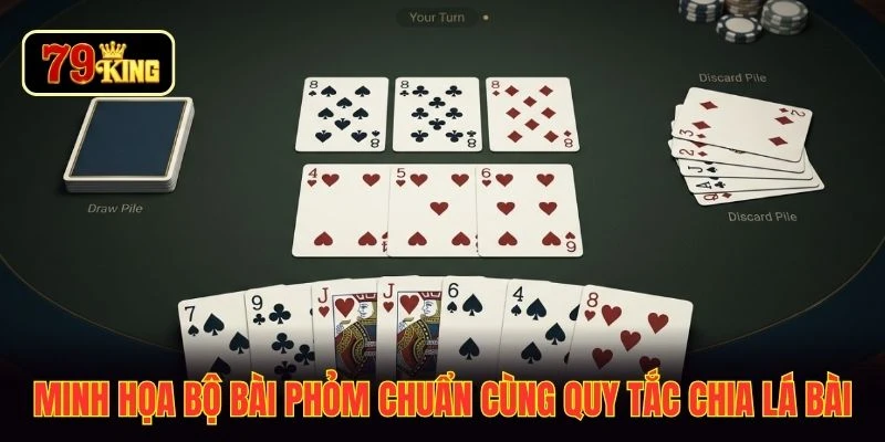 Minh họa bộ bài phỏm chuẩn cùng quy tắc chia lá bài
